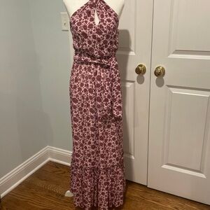 Vineyard Vines Purple Pink Ruffled Tiered Halter Maxi Dress